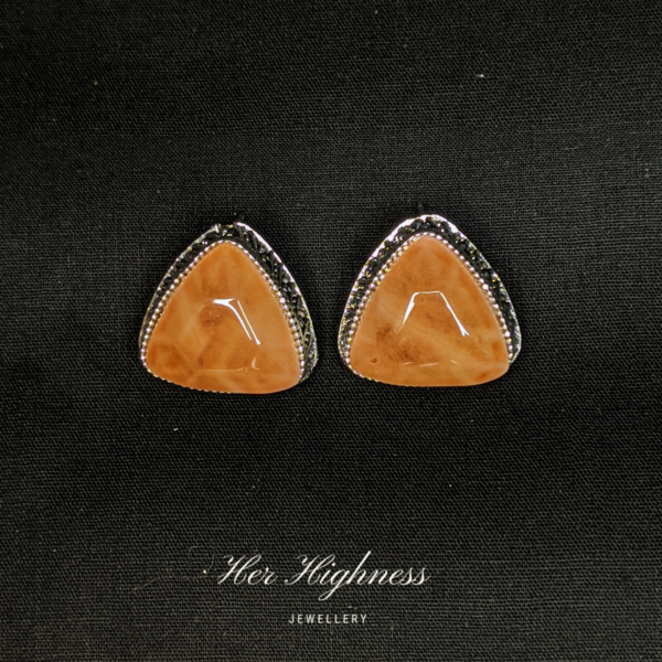 HerHighness Peach Stone Triangle Stud Earrings